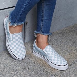 Baby Blue Checkerboard Slip-On Vans - Sz 8